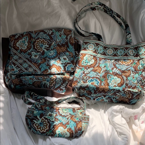 Vera Bradley Brown and Blue Floral Java Blue Women's Bag Set - Picture 1 of 7